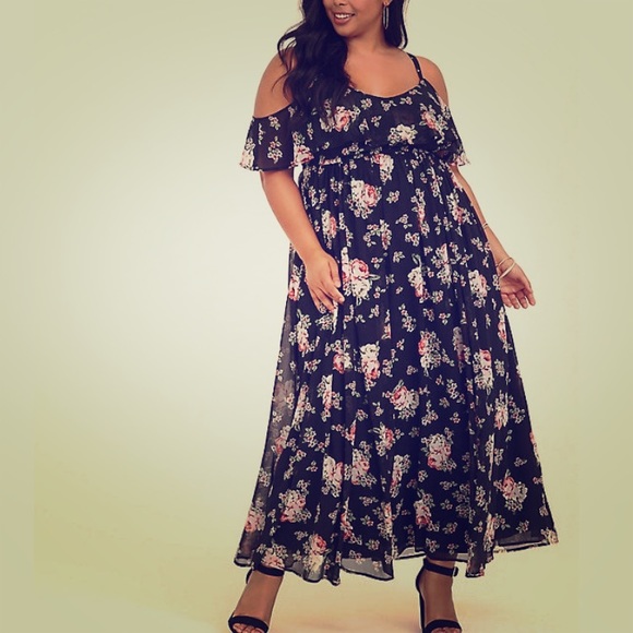 NWT NEVER WORN Floral Maxi Dress Cold Shoulder - Picture 1 of 4